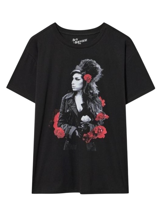 torrid Tops - torrid Amy Winehouse Relaxed Jersey Cotton Black Graphic Tee with Red Rose Motif